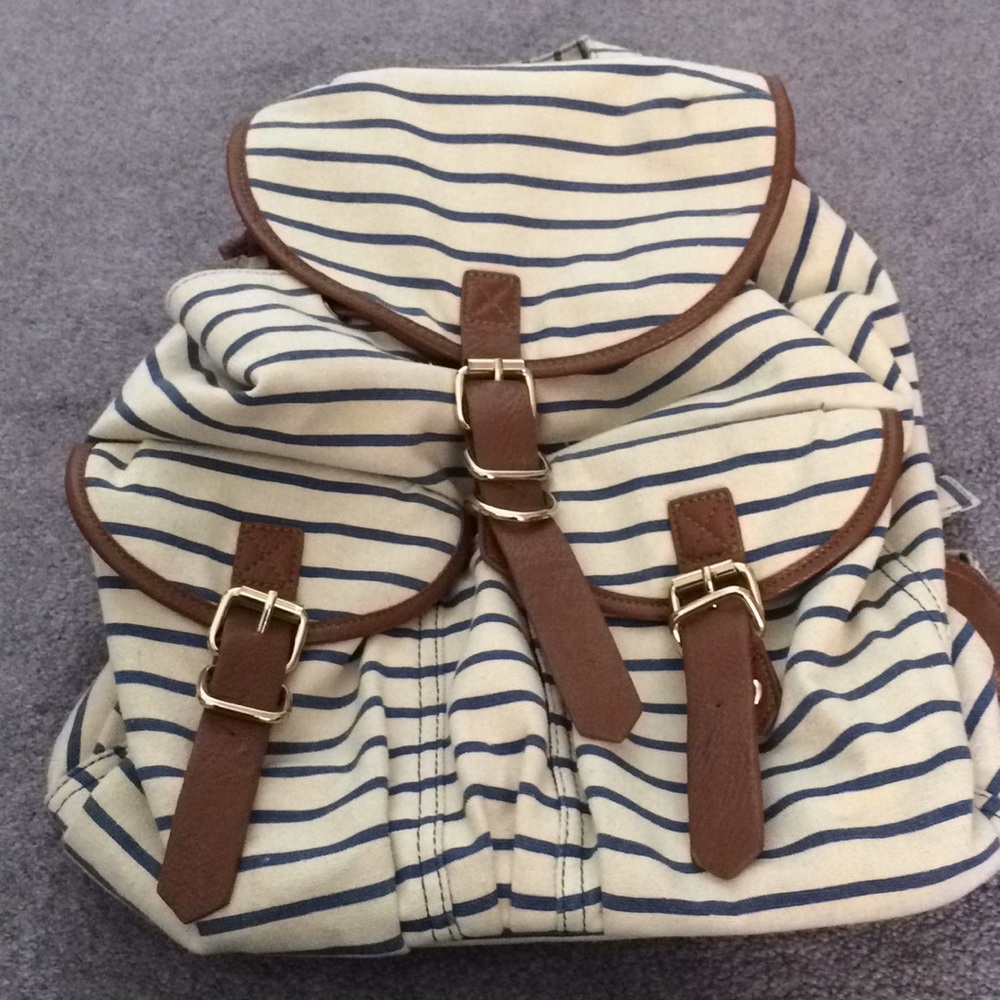 Forever 21 striped backpack with leather straps